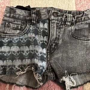 Gray Denim Kids Shorts with Skull Design